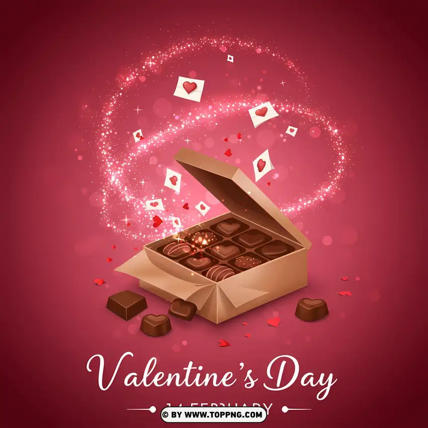 Valentines Day Chocolate Box With Pink PNG Transparent Background