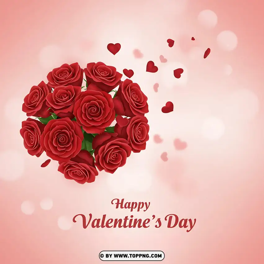 Valentines Day Red Rose Bouquet Design PNG Transparent Background