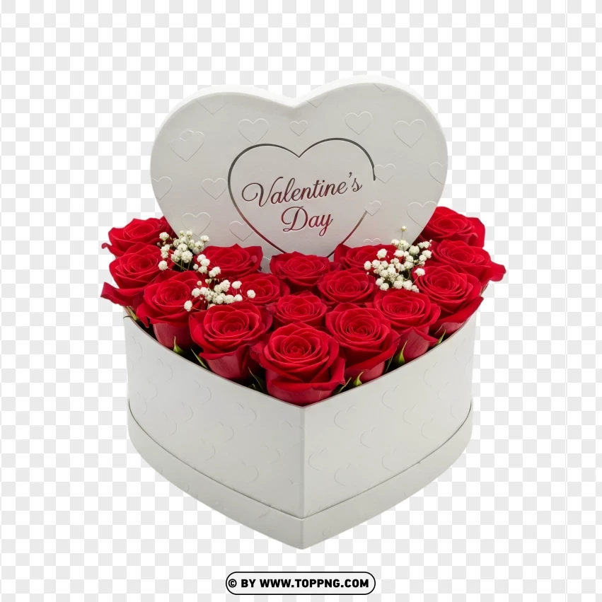Valentine Red Roses In White Heart Box PNG Transparent Background