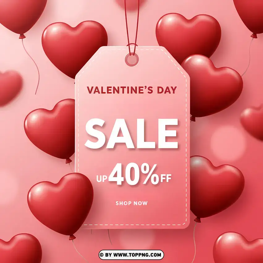 Up To 40% Off Valentines Day Sale Tag Card PNG Transparent Background