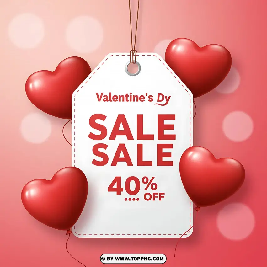 40% Off Valentines Day Sale Tag Design Card PNG Transparent Background