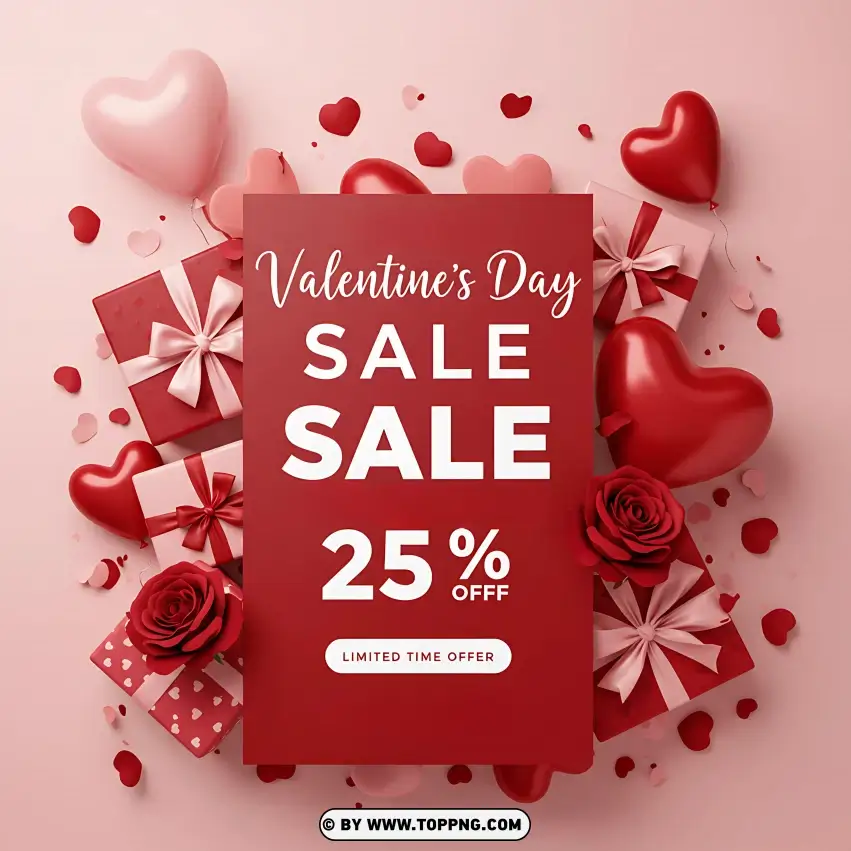 25% Off Valentines Day Sale Poster Design Card PNG Transparent Background