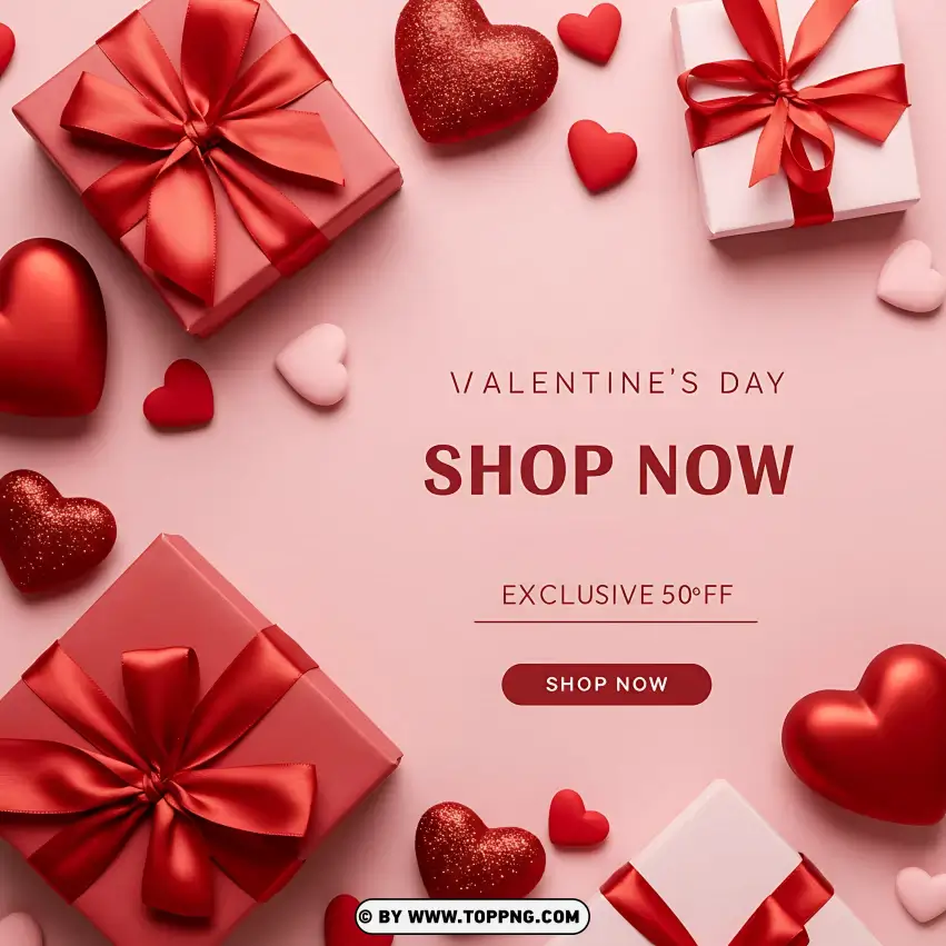 Valentines Day Shop Now With Exclusive Gifts Card PNG Transparent Background