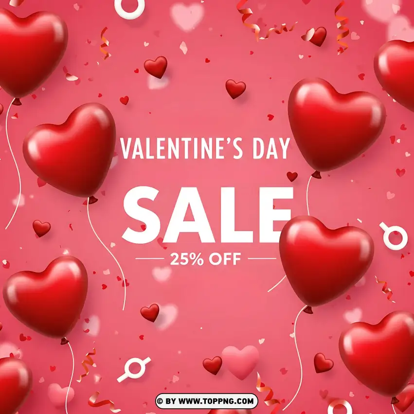 25% Off Valentines Day Sale With Floating Hearts Card PNG Transparent Background