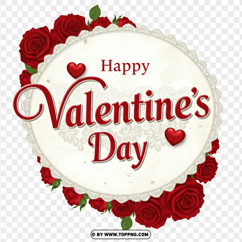 Happy Valentines Day With Red Rose Wreath PNG Transparent Background