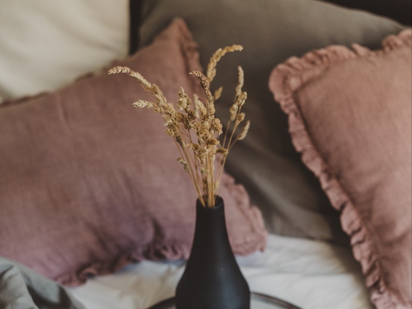 vase, spikelets, candle, decor, interior