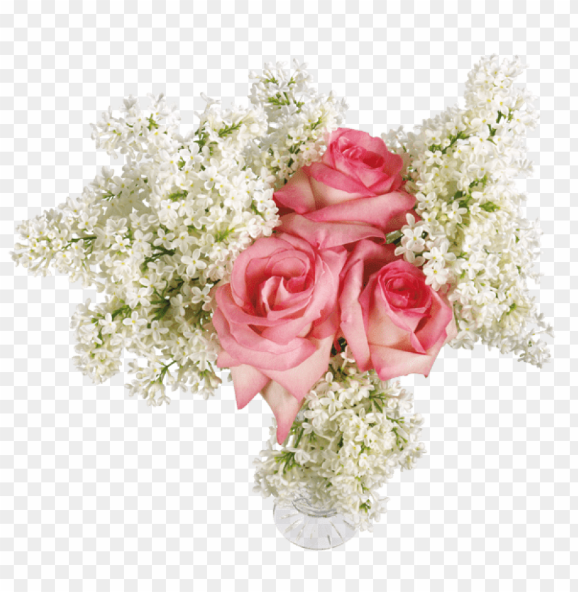 vase with roses and white lilac transparent picture