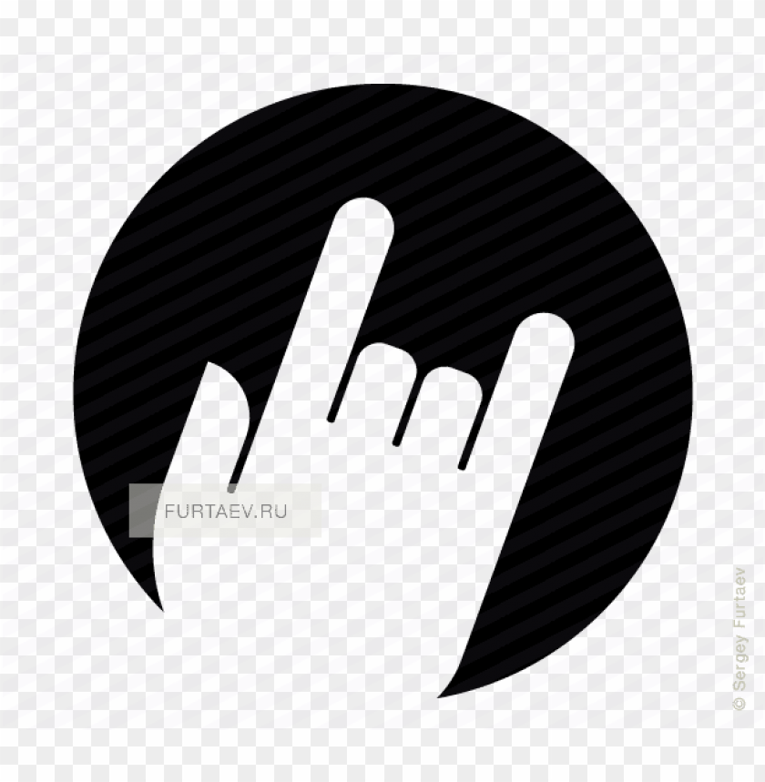 Vector Icon Of Hand With Horns Gesture Against Circle Icon White