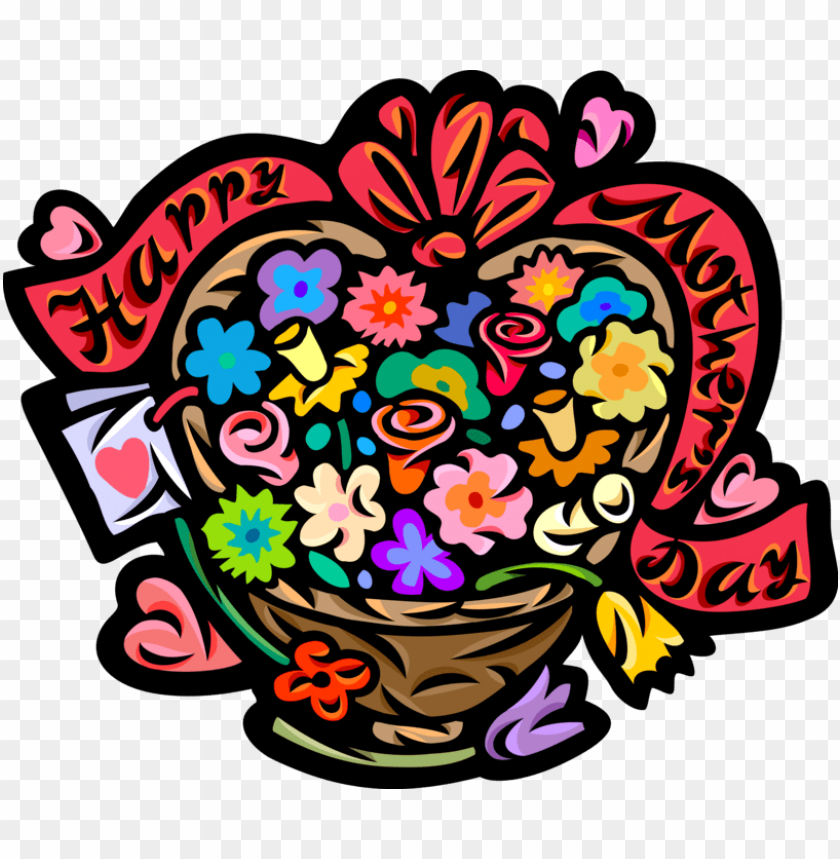 vector illustration of happy mother's day flower basket - mother's day, mother day