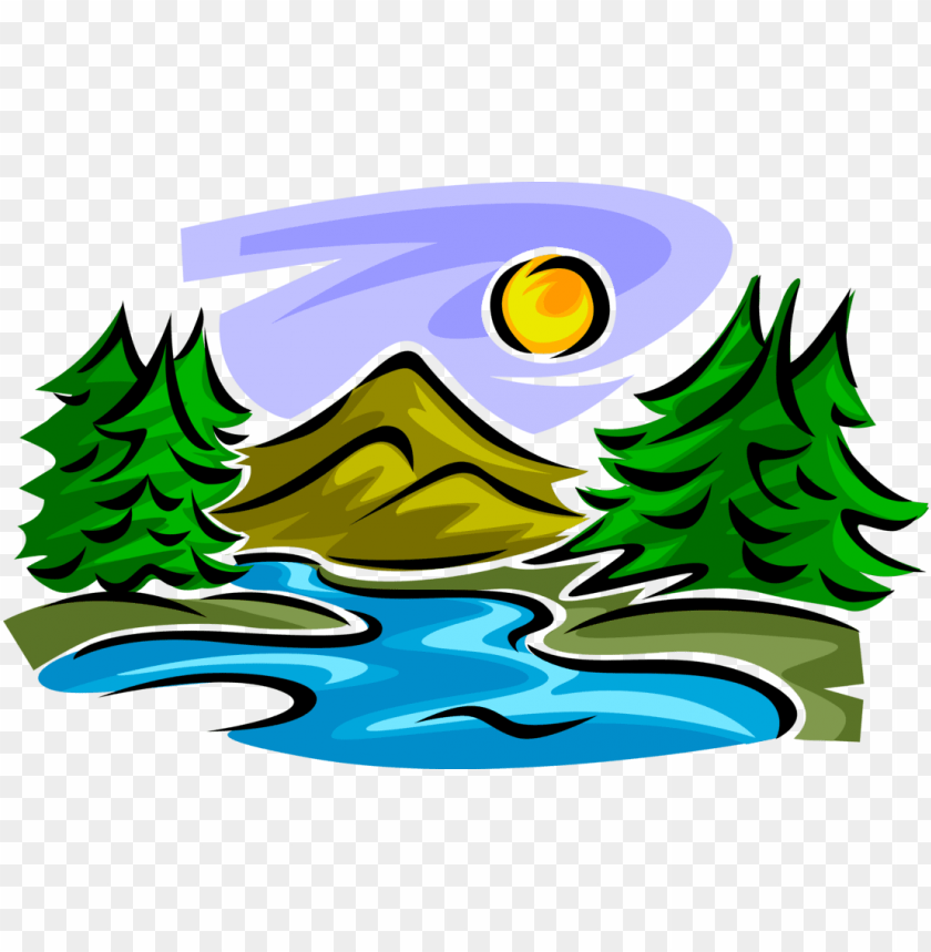 vector illustration of idyllic mountain stream creek mountain and river clip art PNG transparent with Clear Background ID 227263