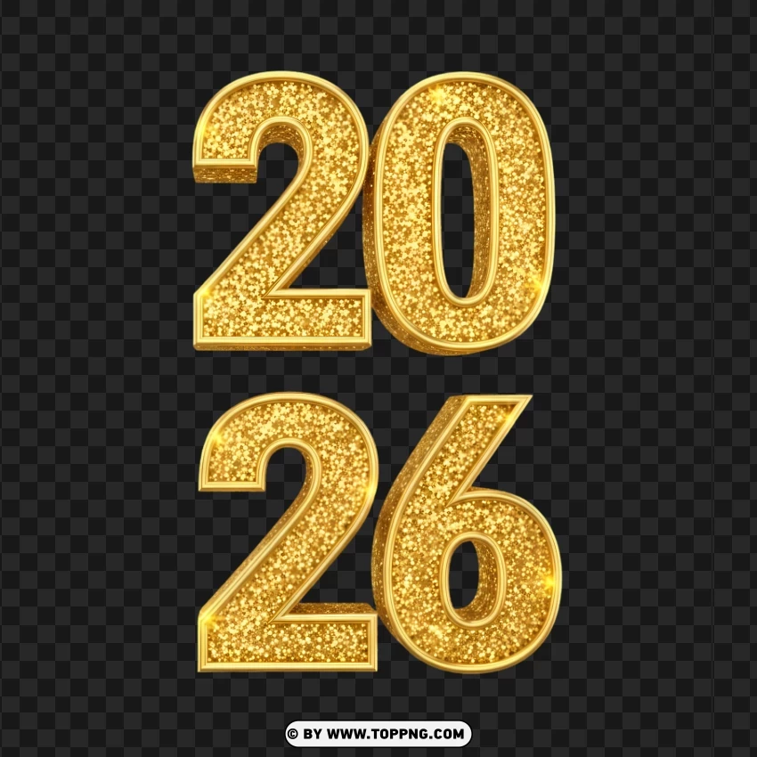 Vertical 3d Gold 2026 Glitter Typography PNG Transparent Background
