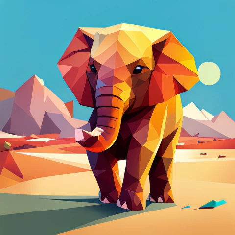 Vibrant Low Poly Masterpiece Baby Elephant In Colorful Attire