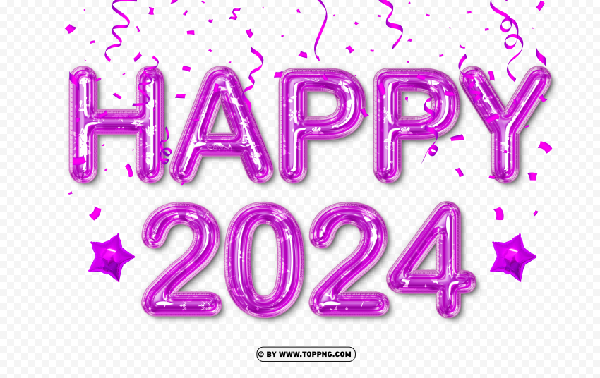 Vibrant Purple 2024 Balloons With Stars Design PNG TOPpng
