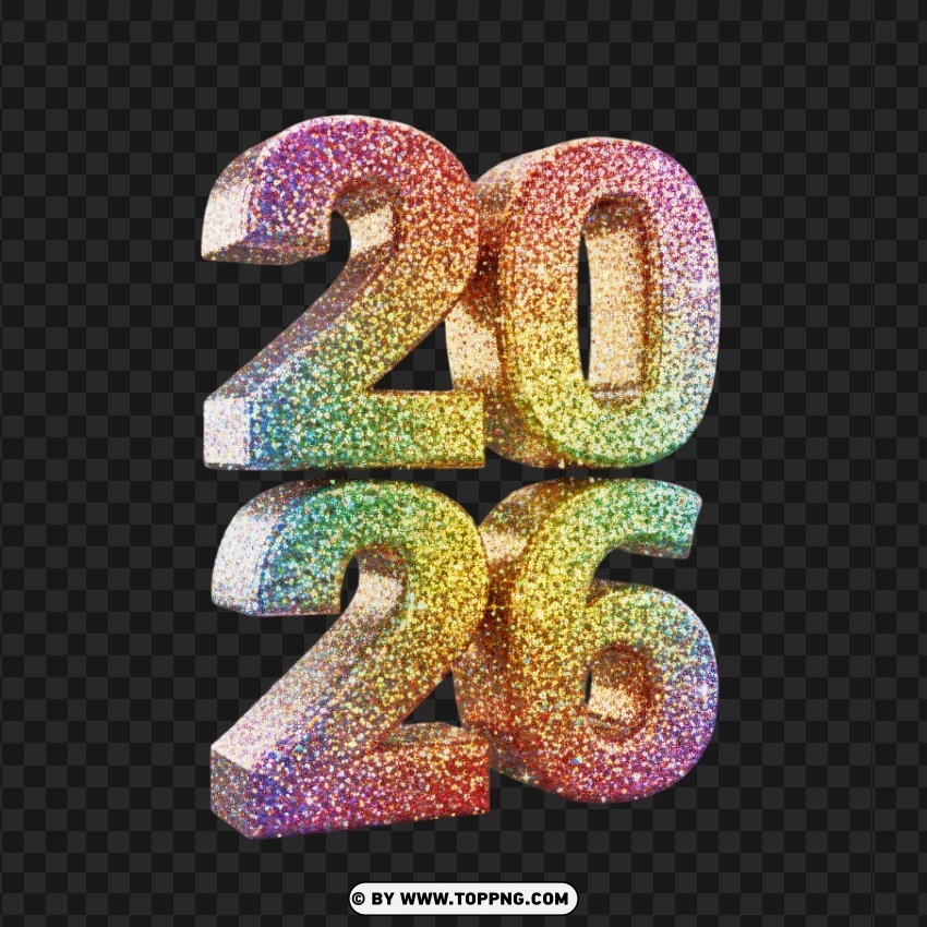 Vibrant Rainbow Glitter 2026 With Sparkling Highlights PNG Transparent Background
