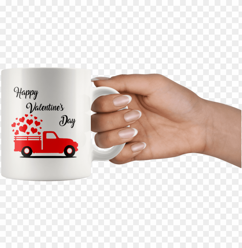 Vintage Antique Red Truck Happy Valentines Day Mug Recovered Mu PNG Image With Transparent Background