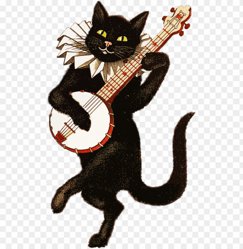 animals, cats, vintage cat playing banjo, 