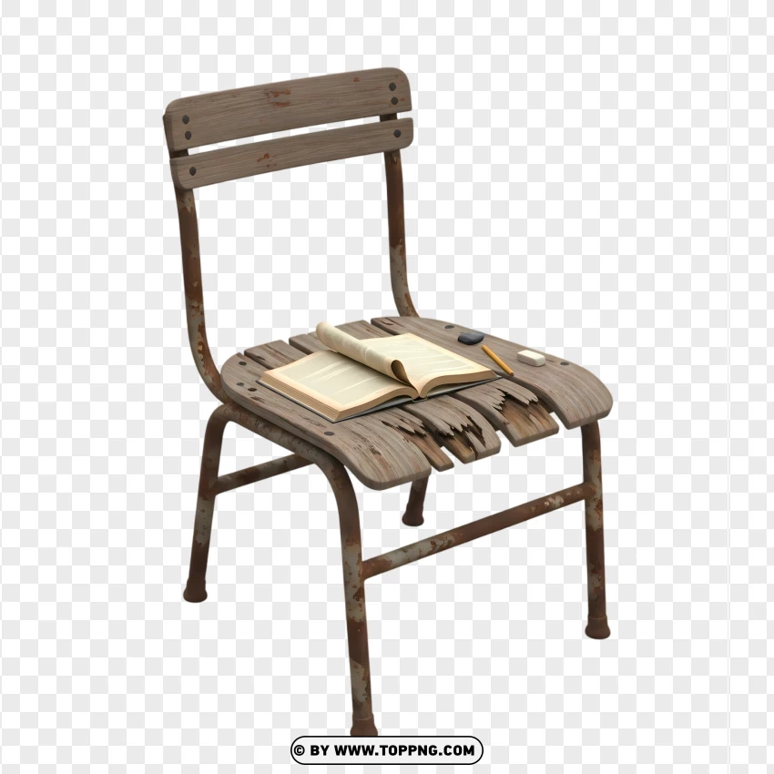 Vintage School Chair With Peeling Bag And Old Notes PNG Transparent Background