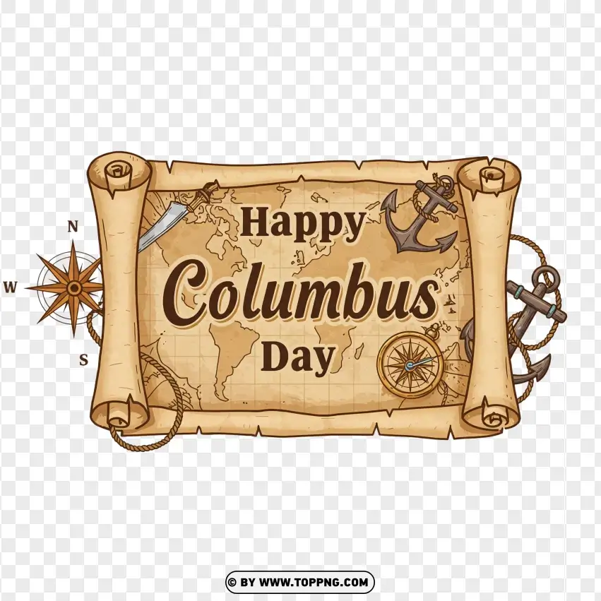 Vintage Columbus Day Scroll Design PNG Transparent Background