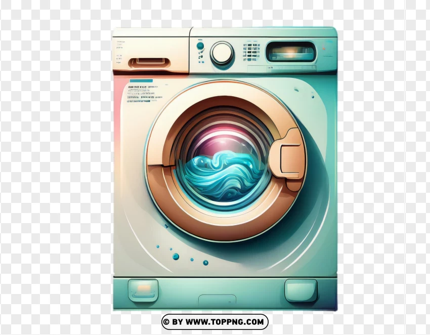 Vintage teal and brown washing machine with retro design, vector-style PNG with transparent background