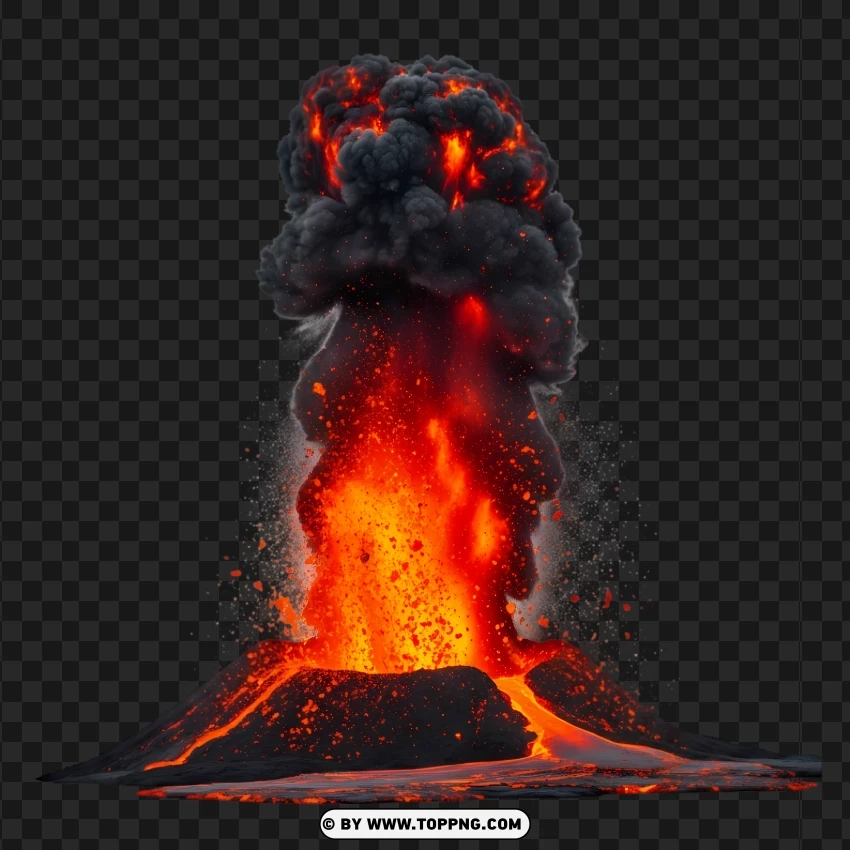 Volcanic Lava Explosion With Fiery Eruption Cloud PNG Transparent Background