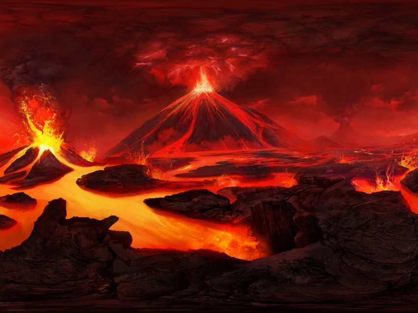volcano, art, lava, flash
