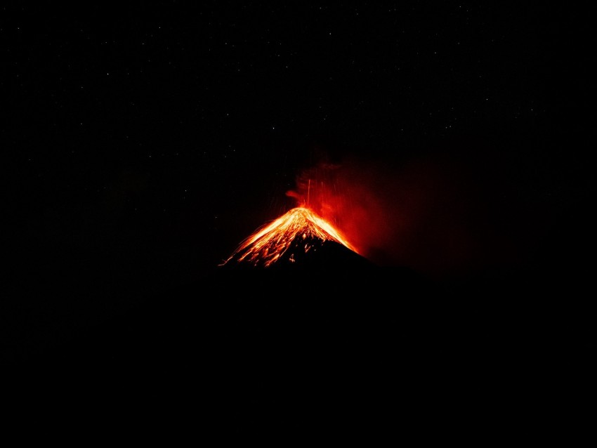 volcano, crater, eruption, night, dark