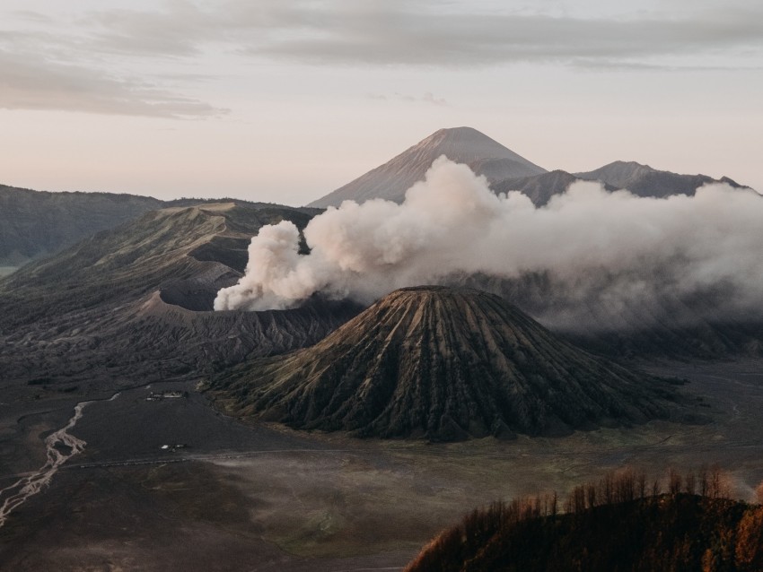 volcano, craters, smoke, eruption, relief, volcanic