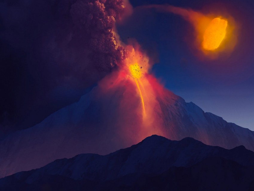 volcano, mountain, art, stones, lava