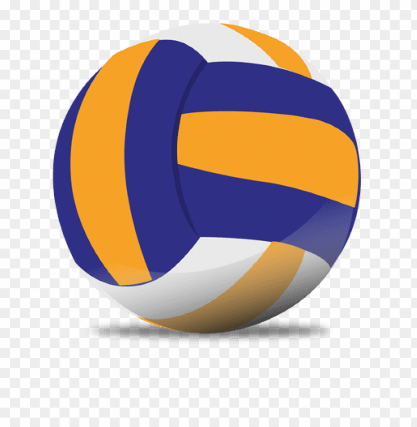 Colorful volleyball with orange and blue stripes on a transparent background.