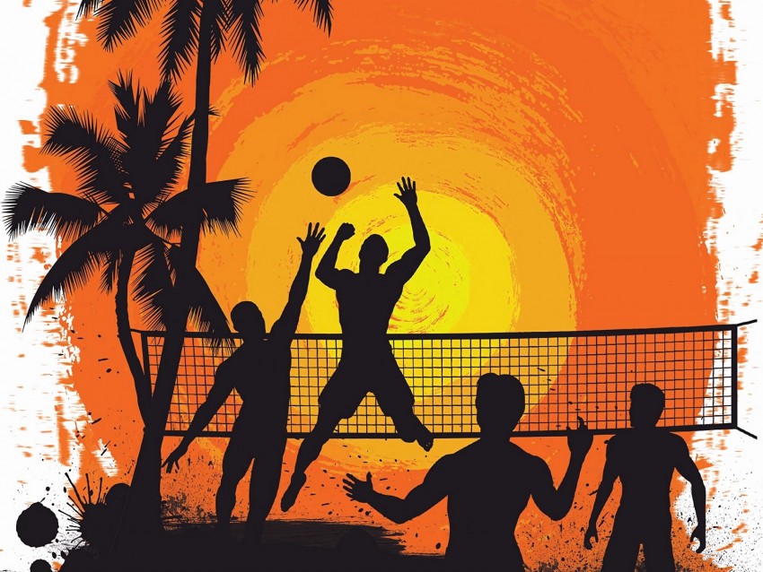Volleyball Silhouettes Sun Palm Trees Art Png - Free PNG Images | TOPpng