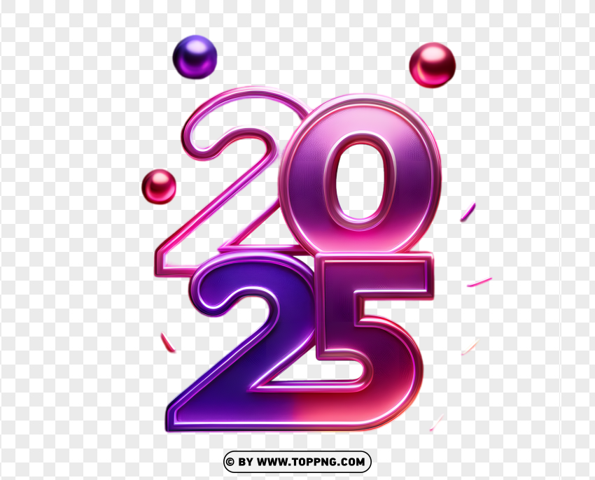 Volumetric Glowing Purple and Pink 2025 New Year Design png