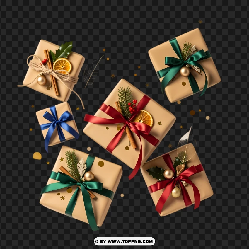 Warm Kraft Paper Christmas Gift Parcels Set PNG Transparent Background