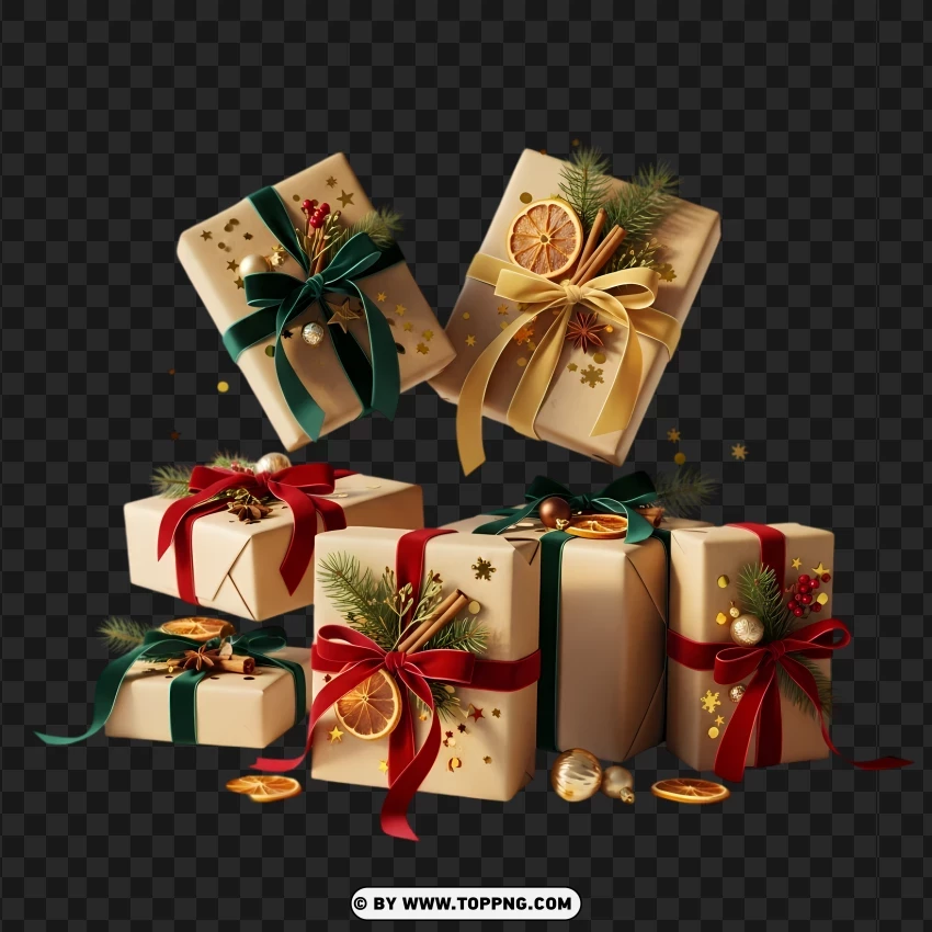 Warm Christmas Gift Boxes With Red Ribbon PNG Transparent Background