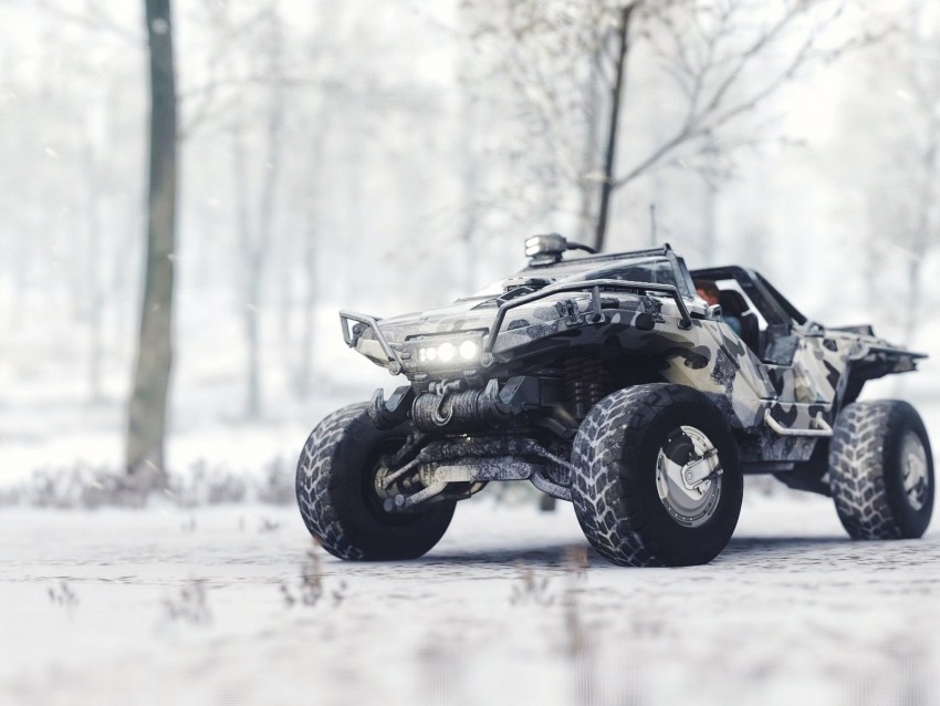 warthog car, snow, race