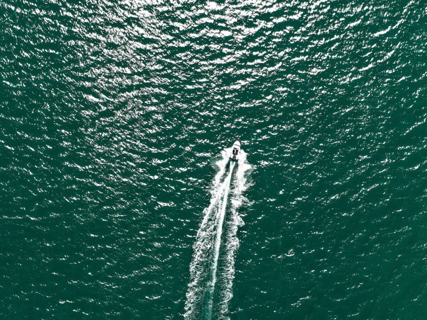 water, boat, aerial view, waves, sea