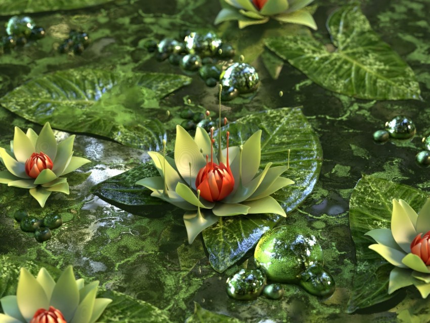 water lily, lotus, flower, green