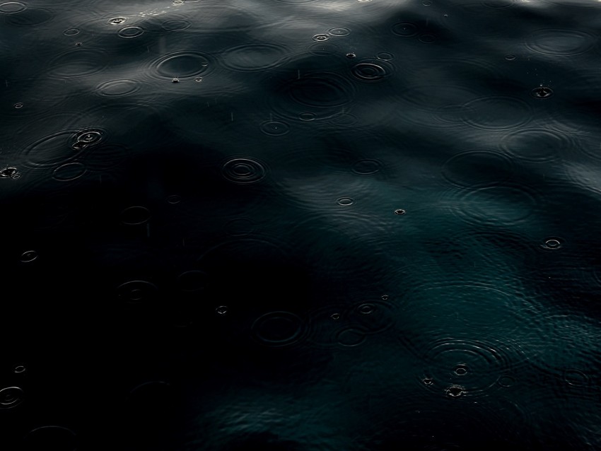water, rain, drops, waves, dark