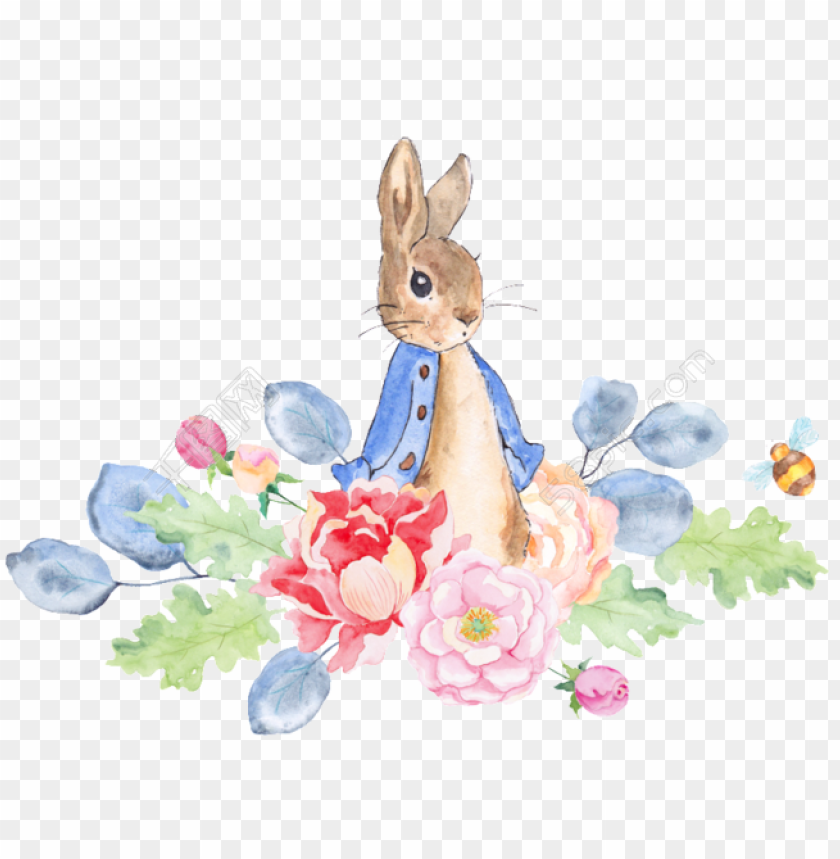 watercolor flower, bunny, character, animal, leaves, cute, vatican