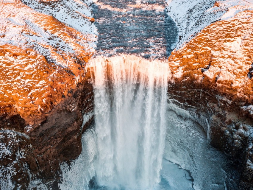 waterfall, flow, ice, break, snow