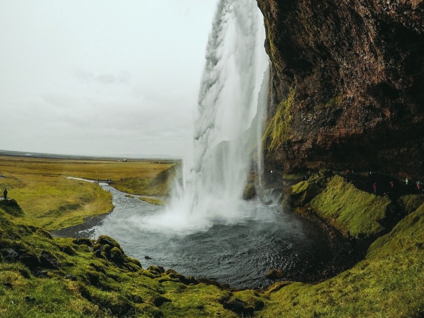 waterfall, river, rock, cliff, landscape