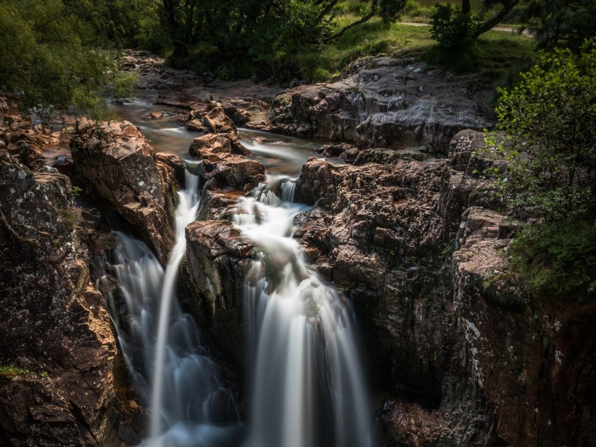 waterfall, stones, breakage, flow, grass