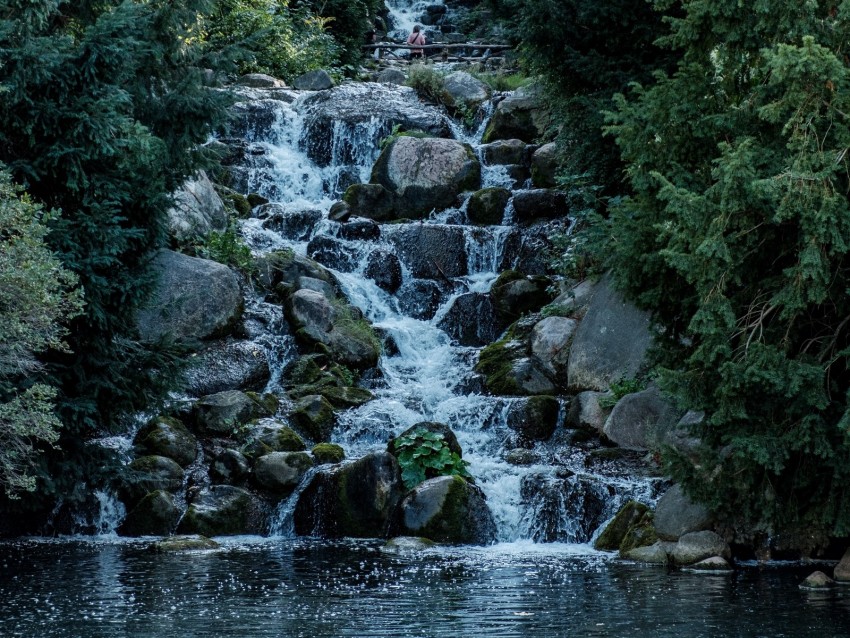 waterfall, stones, water, river, nature