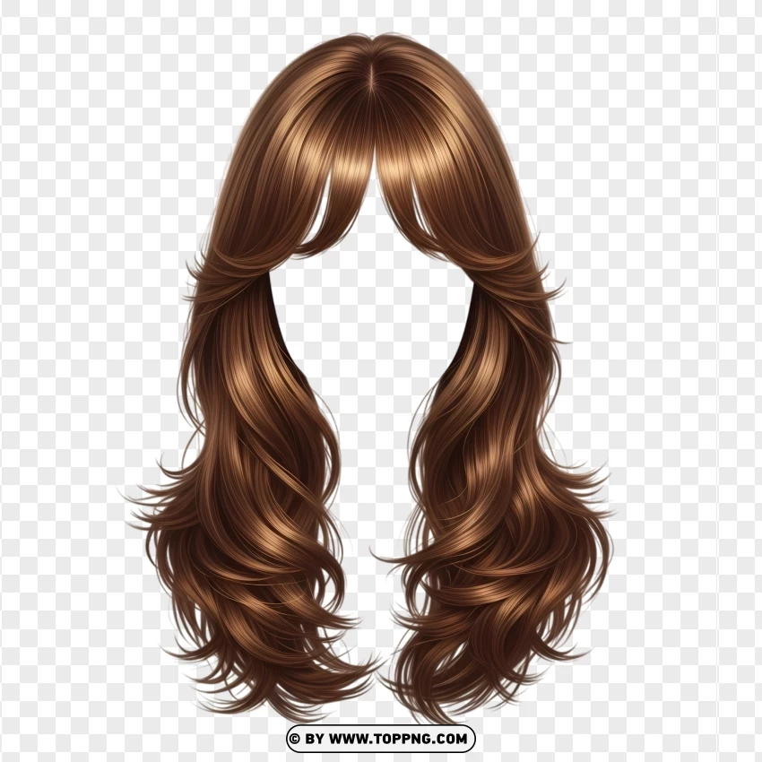 Long brown wavy hair with bangs – natural volume