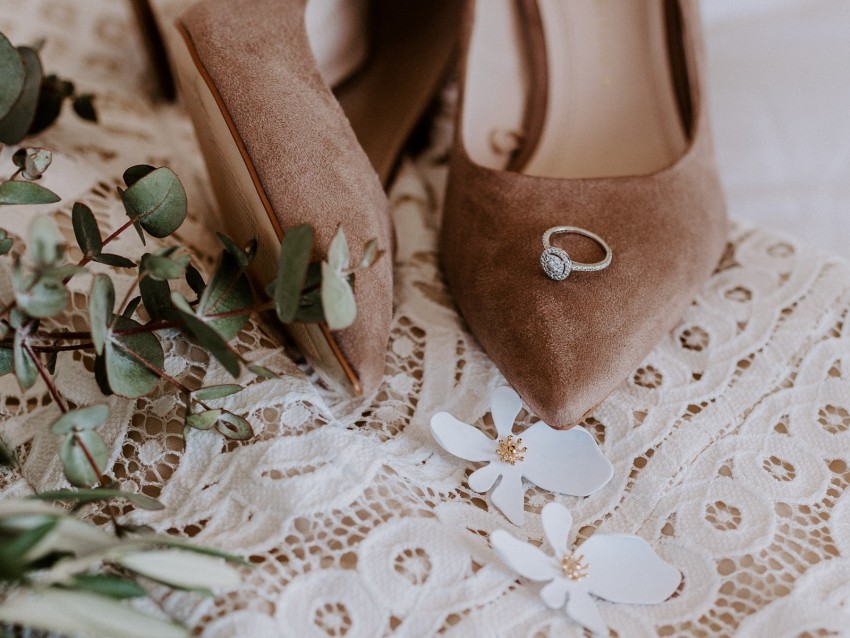 wedding, shoes, ring, bouquet, decoration, details, patterns