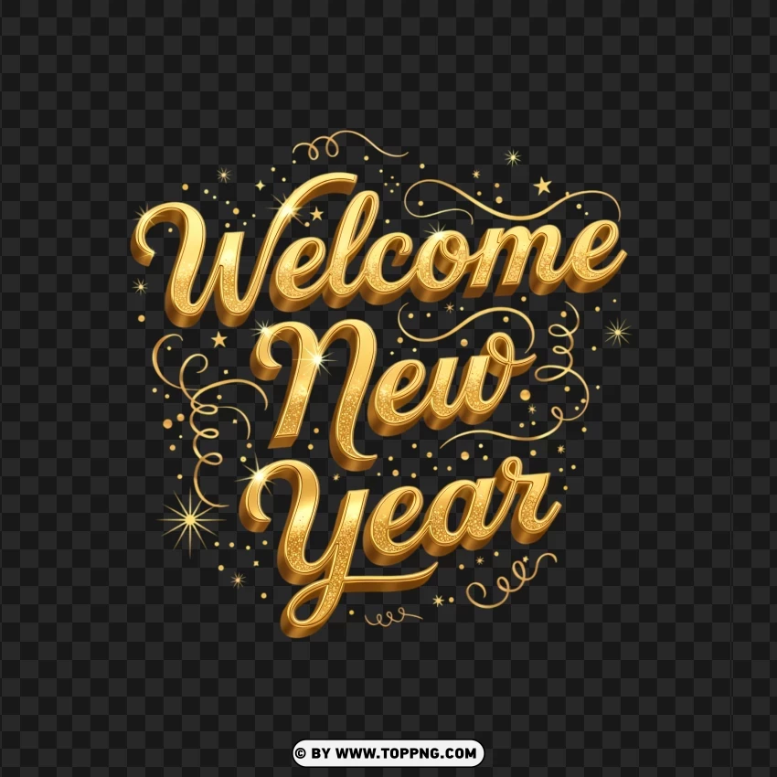 Welcome New Year Festive Typography PNG Transparent Background