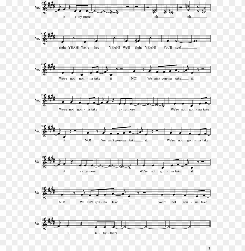 Were Not Gonna Take It Sheet Music Composed By Twisted - Stay Amazed Piano Sheet PNG Transparent With Clear Background ID 187079