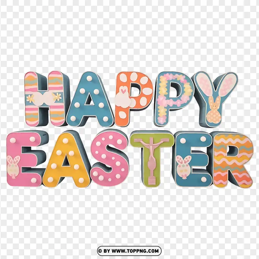 Colorful Happy Easter Typography PNG Transparent Background