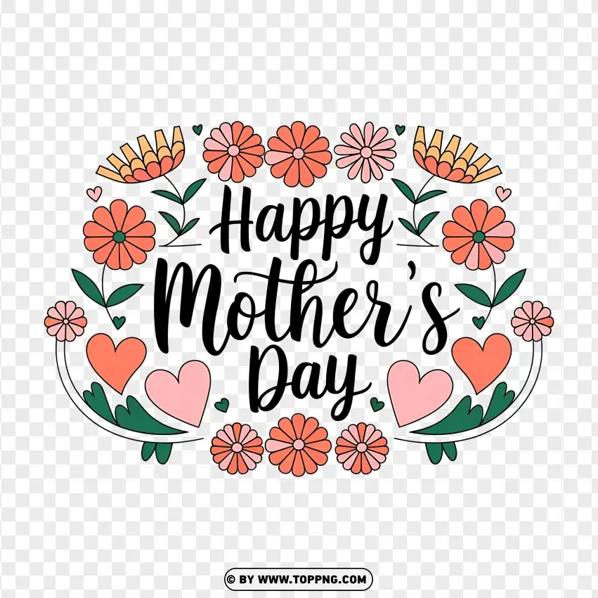 Happy Mothers Day With Flower Wreath PNG Transparent Background