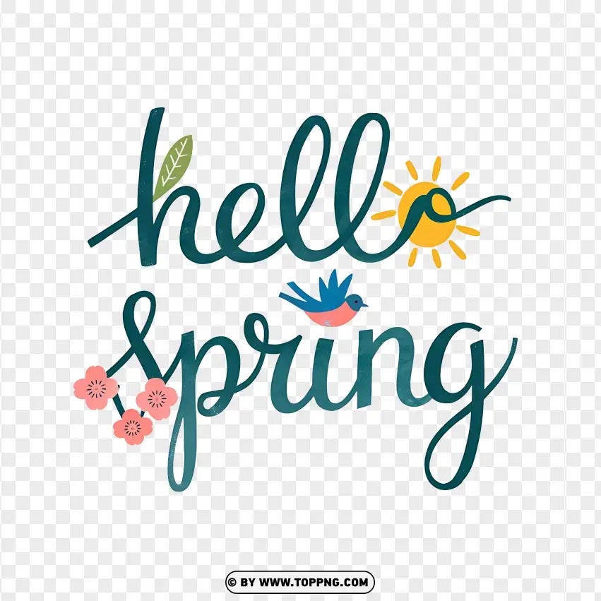 Hello Spring Text With Floral Design PNG Transparent Background