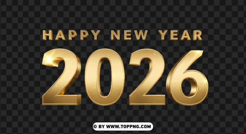 Happy New Year 2026 Typography With Gold Highlights PNG Transparent Background